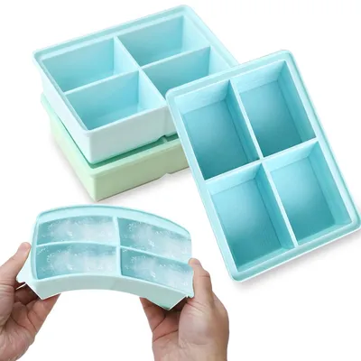Silikon-Eiswürfelformen, 2 Stück, 4 Fächer, mit Deckel, grün+blau