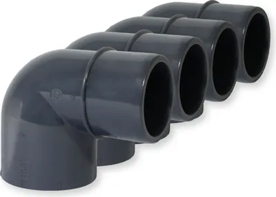 Produktbild von PVC-U Fitting Winkel 90° Reduzierung, Ø 50 mm Klebemuffe x Ø 50/40 mm Klebestutzen 4er-Set