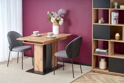 Produktbild von Design Esstisch Tisch HA-444 Eiche Wotan - Schwarz matt ausziehbar 130 bis 175 cm