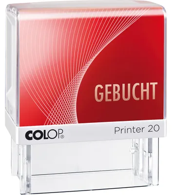 Produktbild von Colop Printer 20/L "GEBUCHT", Selbstfärbestempel, Text/Datumsstempel, 14 x 38 mm, Rot, Weiß, Kunststoff, Rot