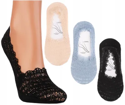 Produktbild von Füßlinge Damen Spitze - Schwarz - 3 Paar - Rutschfest - Baumwollsocken