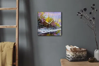 Produktbild von Coloray Hodiny Unikátní 30x30 cm  Tiché hodiny Pro obývací pokoj a kuchyň Nástěnné hodiny Plátno Bílé ručičky hodin - Divoká zvěř zimních stromů