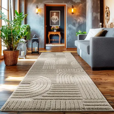 Produktbild von Homebyhome Hochflor Teppich Wohnzimmer Skandinavische Boho Design 3D Optik Teppich Shaggy Flauschig Weich, Grösse: 80x250 cm
