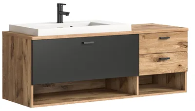 Produktbild von Xonox.home Badmöbelset Grado BxHxT 138 x 51 x 48 cm Frontfarbe eiche grau mit Waschtisch Mineralguss weiß