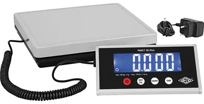 Produktbild von Wedo 50 7605005, Elektronische Postwaage, 50 kg, 5 g, 5 g, Schwarz, Silber, LCD