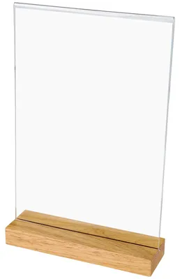 Tischaufsteller mit Holzfuß aus Acryl im Hochformat von HMF in DIN A4