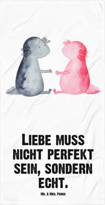 Produktbild von Mr. & Mrs. Panda Strandtuch Axolotl Liebe - Weiß - Geschenk, Handtuch, Valentinstag, Großes Badehandtuch, Lurch, Freund, Frottee-Handtuch