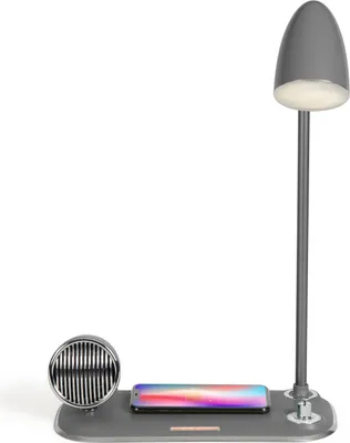 Produktbild von LIVOO Nachttischlampe Induktionsladestation Smartphone Bluetooth USB TEA291G grau