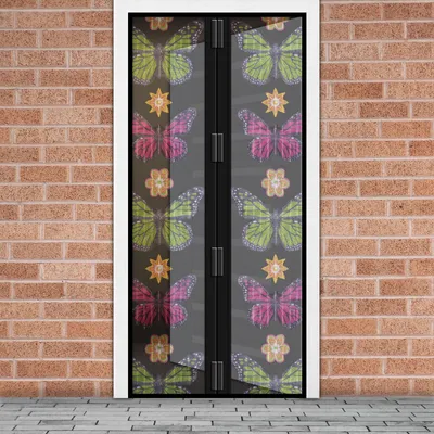 Produktbild von Magnetischer Türvorhang gegen Insekten - Fliegengitter/Türvorhang - Insektenschutzgitter mit Magneten - Blumen- und Schmetterlingsmuster - 100 x 210 cm - Selbstschließend - Mit Klettverschluss - Waschbar und UV-beständig - Für Türen und Balkone [11398P]