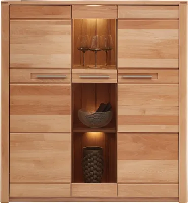 Produktbild von Highboard - 127 x 137 cm - 3 Türen - Kernbuche teilmassiv - mit LED-Beleuchtung
