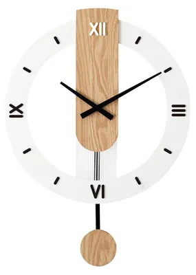 Image de Horloge à pendule en bois - Horloge silencieuse avec chiffres romains