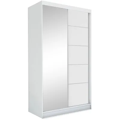 Obrázek produktu pro BEAUTYSOFA šatní skříň s posuvnými dveřmi MARIKA 120cm - Moderní šatní skříň se zrcadlem (bílá)