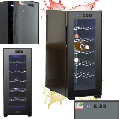 Produktbild von Zilan Weinkühlschrank 12 Flaschen 33 Liter LED Beleuchtung Weinkühler Weinklimakühlschrank Mini Kühlschrank Wein Kühler Minibar mit Glastür