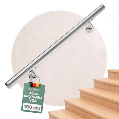 Productafbeelding van MONZANA® RVS handrail, V2A roestvrij staal, leuning voor trappen, 100 cm, wandleuning, wandbevestiging, geschikt voor binnen- en buitengebruik