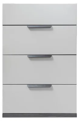Immagine prodotto di Cassettiera fine grigia e bianca per camera da letto, mobile di design in legno a 4 cassetti