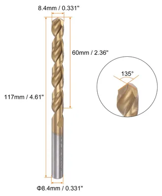 Spiralbohrer 8,4 mm, Titan beschichtet, M42, HSS-E, für Metall
