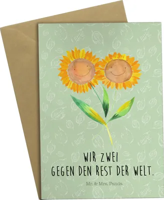 Produktbild von Mr. & Mrs. Panda Grußkarte Blume Sonnenblume - Blattgrün - Geschenk, Freundin, Vertrauen, Garten, osterkarte, einladungskarten, Zusammen, Klappkarte, osterkarten, Beste