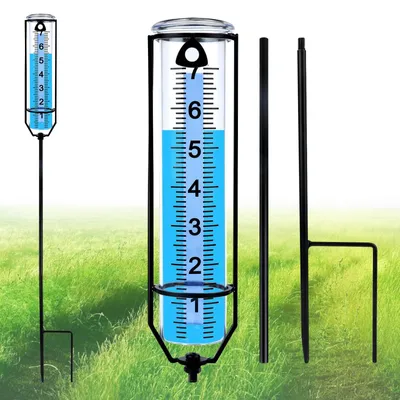 Imagen del producto de Medidor de lluvia resistente a las heladas, con altura ajustable, fabricado en plástico, ideal para jardín y césped