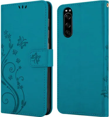 Immagine prodotto di Cadorabo cover per Sony Xperia 5 cover protettiva in blu cover protettiva custodia telefono cellulare custodia fiori custodia fiore