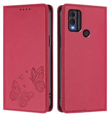 Produktbild von Lederhülle für Nokia C22, Schmetterling Prägung Leder Brieftasche Schutzhülle mit Ständer Rot