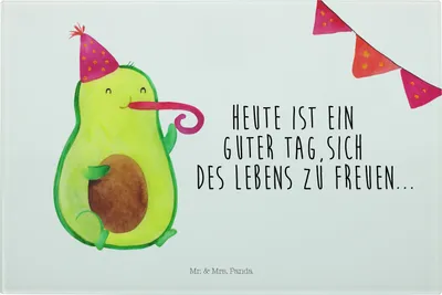 Produktbild von Mr. & Mrs. Panda Glas Schneideplatte Avocado Party - Weiß - Geschenk, Avocados, Schneidbrett, Schneidplatte, Schneidebrett Aus, Jubiläum, Geburtstag, Hackbrett