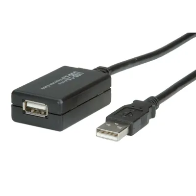 Obrázek produktu pro VALUE USB 2.0 aktivní prodlužovací kabel, 12m, černý (12.99.1110)