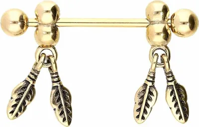 Produktbild von Brustwarzenpiercing, Zungenpiercing, Intim-Piercing Chirurgenstahl Nippelpiercing FEDERN Gold Stablänge: 16mm