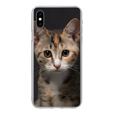 Produktbild von MuchoWow® Handyhülle Schutzhülle Hülle für iPhone Xs Katze - Schwarz - Porträt Silikon Softcase Handy Hülle - Handytasche