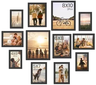 Produktbild von Set aus 12 Fotolijsten in verschiedenen Formaten - Schwarze Wanddekoration für Fotocollage