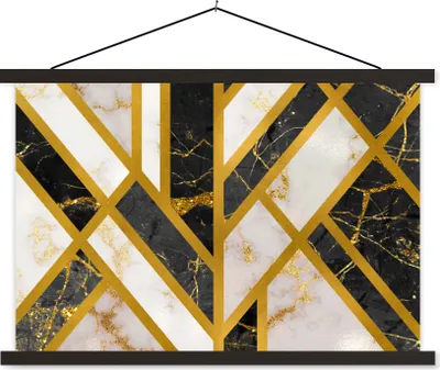 Produktbild von MuchoWow® Textilposter Marmor - Gold - Muster 150x100 cm mit schwarzem Rahmen - Schlafzimmer