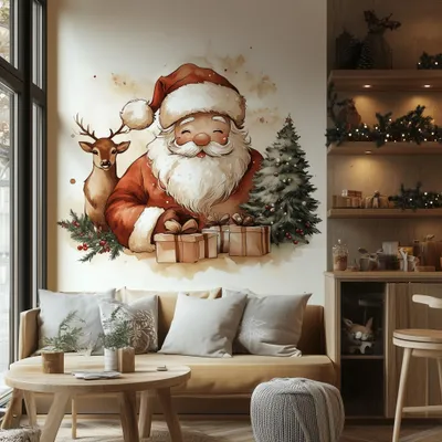Weihnachtsmann mit Rentier – Decords Wandtattoo, Produktansicht 1