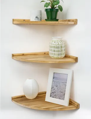 Eckregal aus Massivholz, 3er-Set, 30 cm, schwebend, rustikal