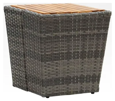 Produktbild von Quadratischer Beistelltisch für Balkon, Garten, Terrasse, Außenbereich, Grau, 41,5 x 41,5 x 43 cm, Polyrattan und Akazienholz