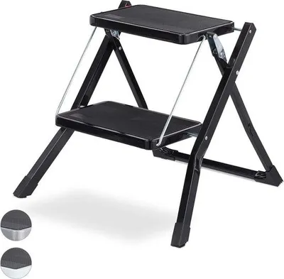 Immagine prodotto di Scala domestica pieghevole a 2 gradini - Gradino salvaspazio - Antiscivolo - 5x50x50 cm - Nero
