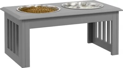 Produktbild von Miska dla psa PawHut z 2 miskami, miska na karmę o pojemności 2 l, podwyższona miska na karmę dla kota, łatwa w pielęgnacji, stal nierdzewna, szara, 58,4 x 30,5 x 25,4 cm