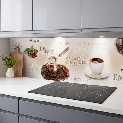 Produktbild von Küchenrückwand Coffee Spritzschutz Küche 60x200 cm monolithische ABS-Platte mit Direktdruck, formstabil und langlebig