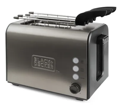 Produktbild von Black & Decker BXTOA900E, 2 Scheibe(n), Schwarz, Edelstahl, Tasten, Drehregler, 900 W, 13,7 cm, 4,2 cm
