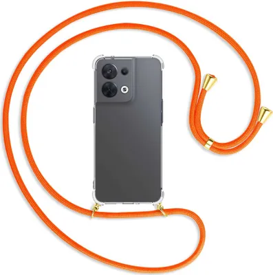 Produktbild von Handykette Backcover-Schutzhülle mit Band (Metall goldfarben) für Oppo Reno8 5G (CPH2359, 6.4'') - neonorange