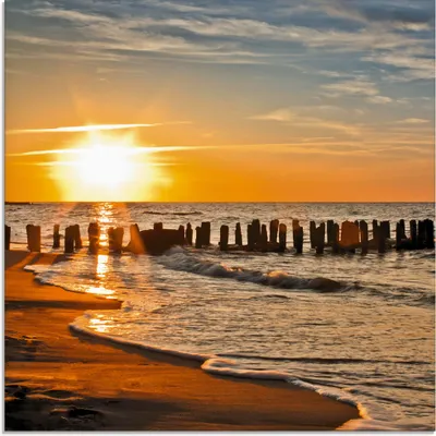 Produktbild von ARTland Glasbild Schöner Sonnenuntergang am Strand Größe: 30x30 cm