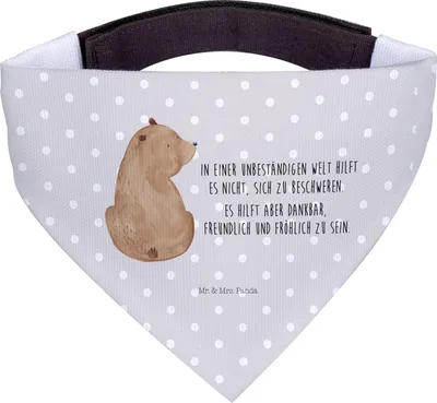 Produktbild von Mr. & Mrs. Panda Hunde Halstuch Bär Schulterblick - Grau Pastell - Geschenk, Bärenliebe, Hund, Hundehalstuch, Teddy, Motivation, Tuch, Bären, Selbstachtung, Weisheit