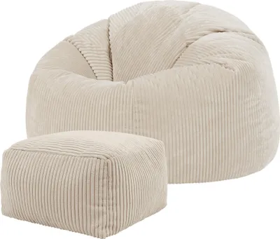 Produktbild von icon Klassischer Sitzsack Bean Bag mit Hocker, Cord Kuschelstuhl Sitzsäcke Für Das Wohnzimmer, Beige - Hergestellt in Deutschland