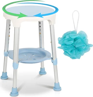 Produktbild von Jopassy Duschhocker Balkon Langlebige 360° Drehbar Duschstuhl Sitzfläche mit Regal