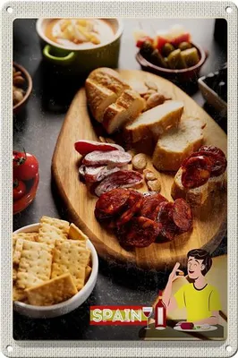 Produktbild von Blechschild Reise 20x30cm Spanien Wurst Oliven Tomaten Gericht