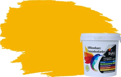 Produktbild von RyFo Colors Silikonharz Fassadenfarbe Lotuseffekt Trend Rapsgelb 1l - bunte Fassadenfarbe, weitere Gelb Farbtöne und Größen erhältlich, Deckkraft Klasse 1