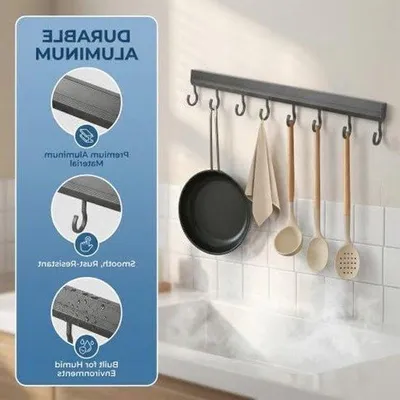 Produktbild von Küchenutensilien Halter ohne Bohrer, Wandmontage mit 6 Haken für Küchenutensilien, Utensilien und Zubehör