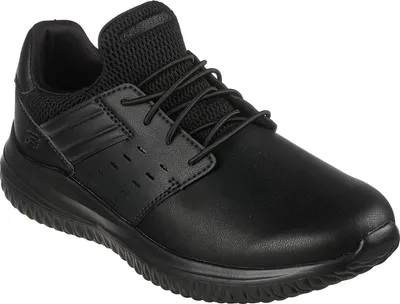A black Skechers men's sneaker is shown against a white background.