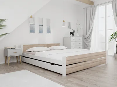 Obrázek produktu pro Postel IKAROS DOUBLE 180 x 200 cm, bílá/dub sonoma Rošt: Bez roštu, Matrace: Bez matrace