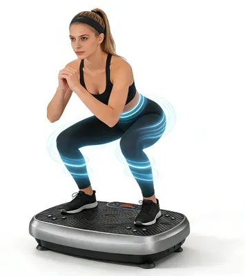 Image de Planche vibrante - Appareil de fitness - Vibration silencieuse pour tout le corps - Relaxation musculaire et perte de poids - Haut-parleur Bluetooth - Surface antidérapante - Gris
