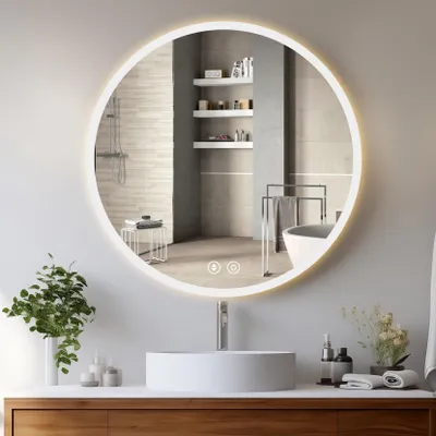 Produktbild von Badezimmerspiegel rund mit Beleuchtung 70 cm LED Spiegel mit Touch Switch Badezimmerspiegel LED Anti-Fog 3 stufenlos verstellbare Lichtfarben