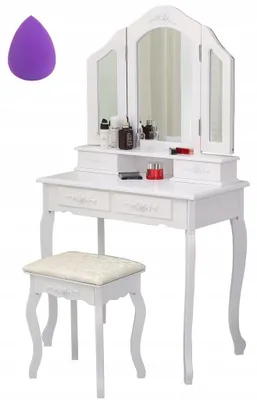 Immagine prodotto di Ekspand | Tavolino da toilette TL04 - Colore beige - con specchio e sgabello - Design elegante con spazio di archiviazione